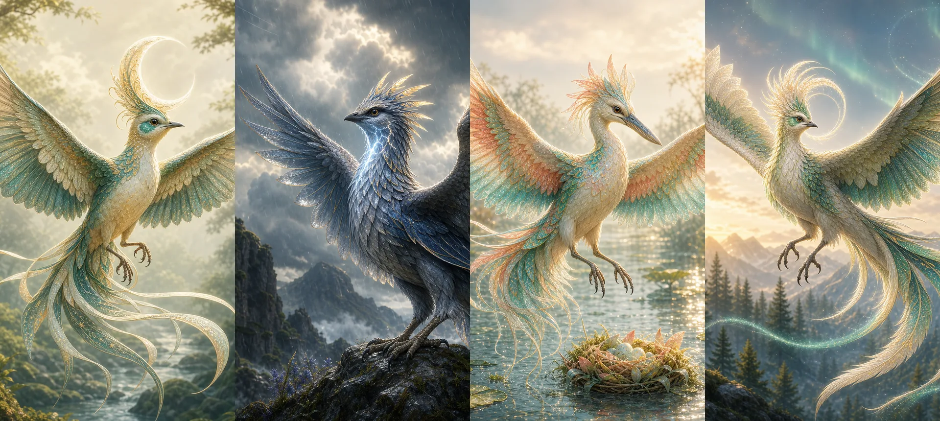 Collage of fantasy bird examples generated by the Random Bird Generator