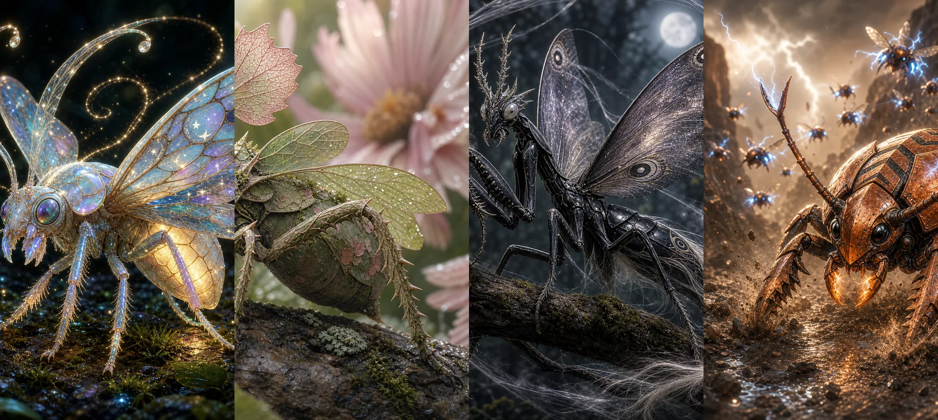 Collage of fantasy insect examples generated by the Random Insect Generator