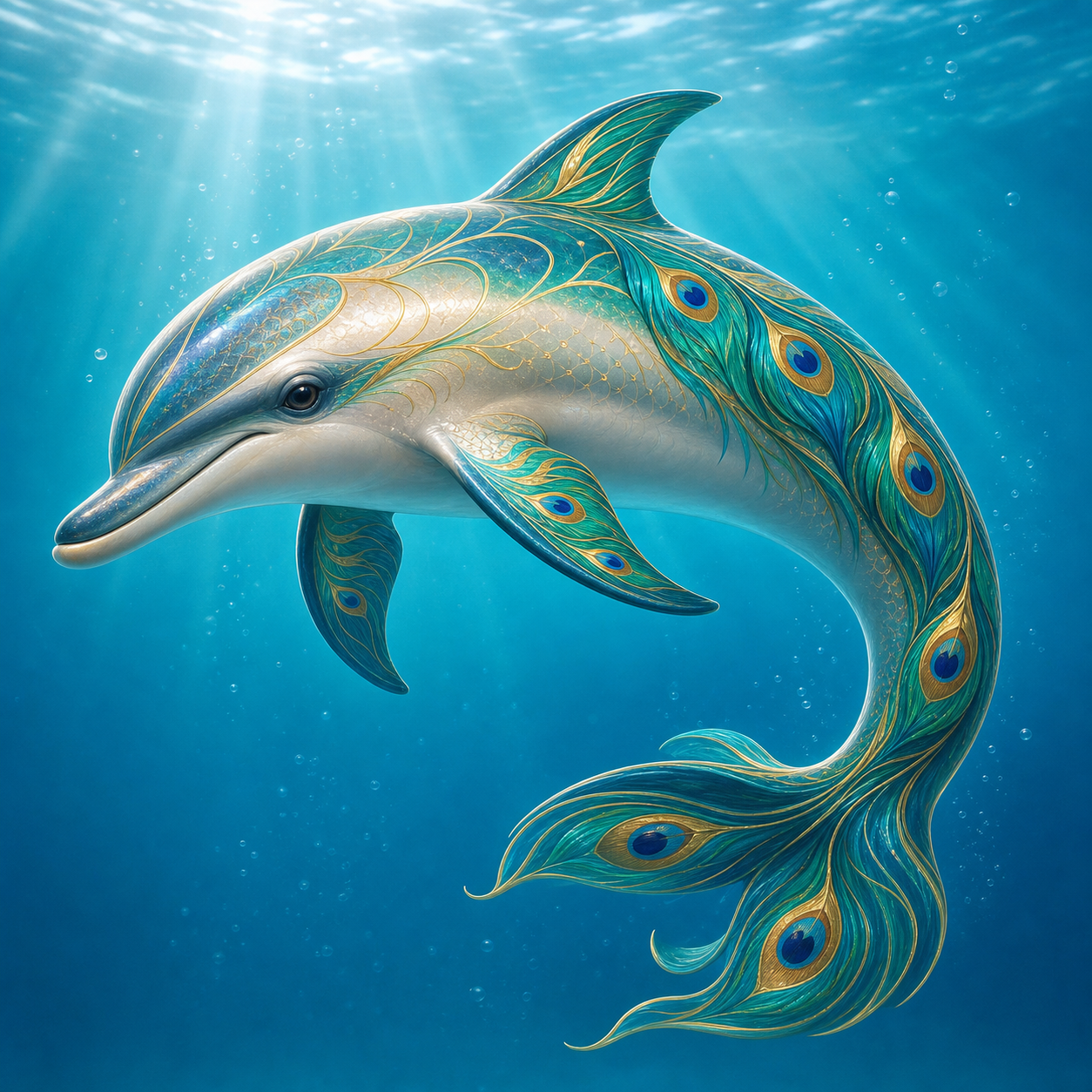 Dolphin with peacock markings example image for the Random Animal Generator by Tuimiz page