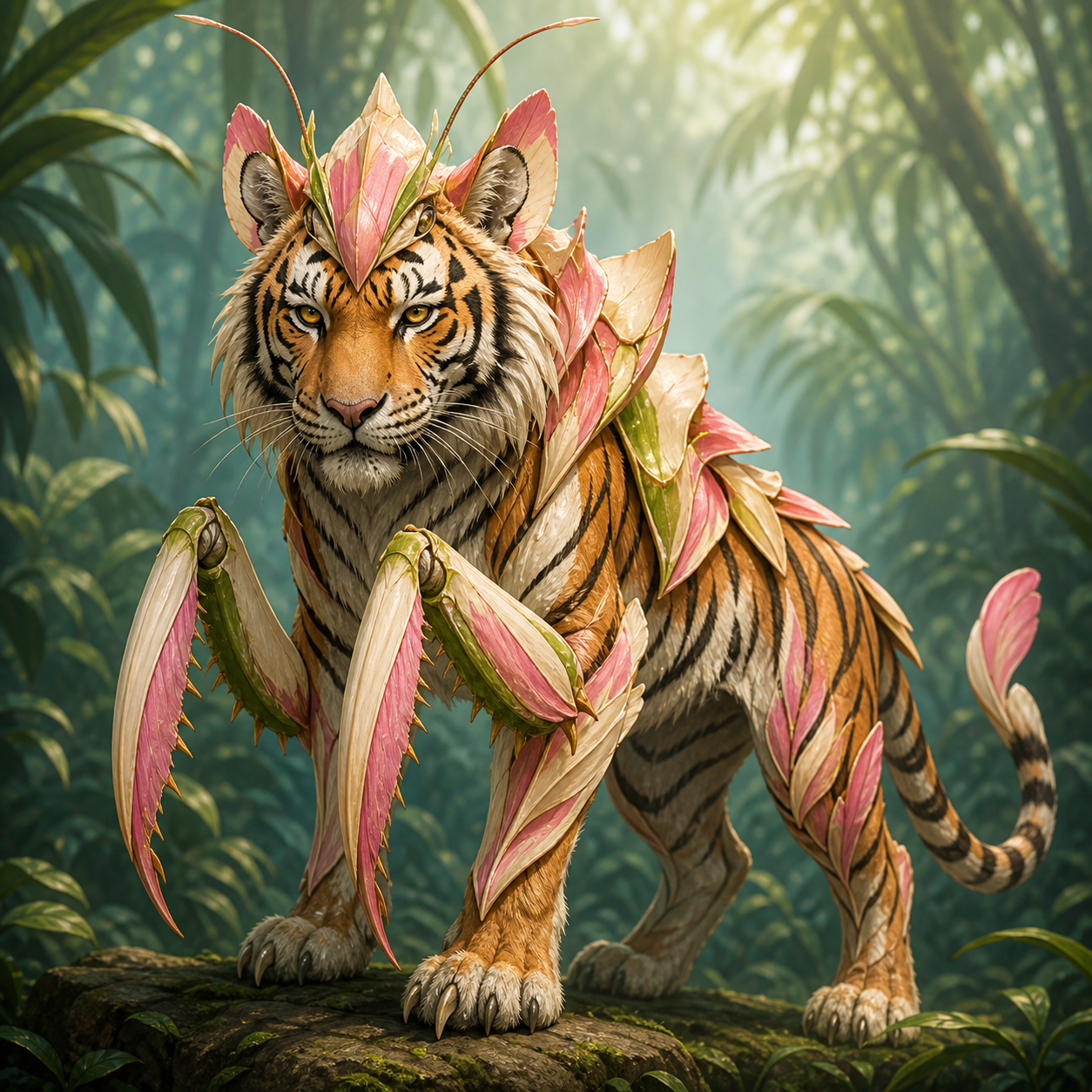 Tiger with orchid mantis accents example image for the Random Animal Generator by Tuimiz page