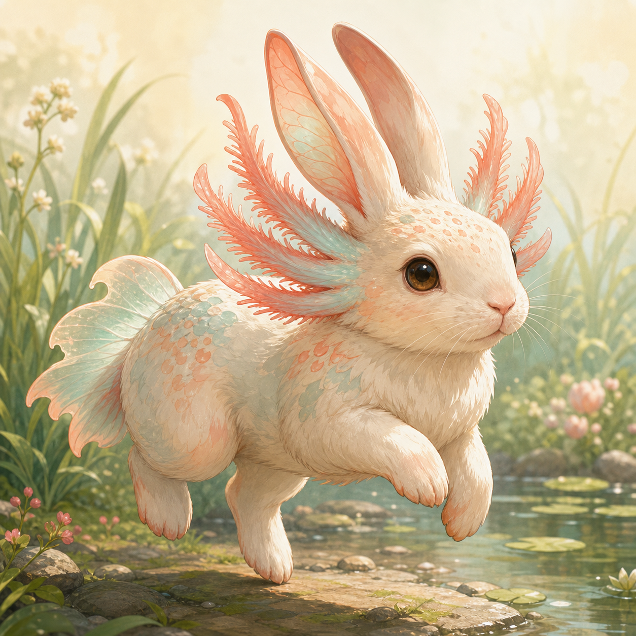 Rabbit with axolotl sparks example image for the Random Animal Generator by Tuimiz page